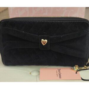 Juicy Couture Quilted Velour Wallet With Bow & Heart Charm Black